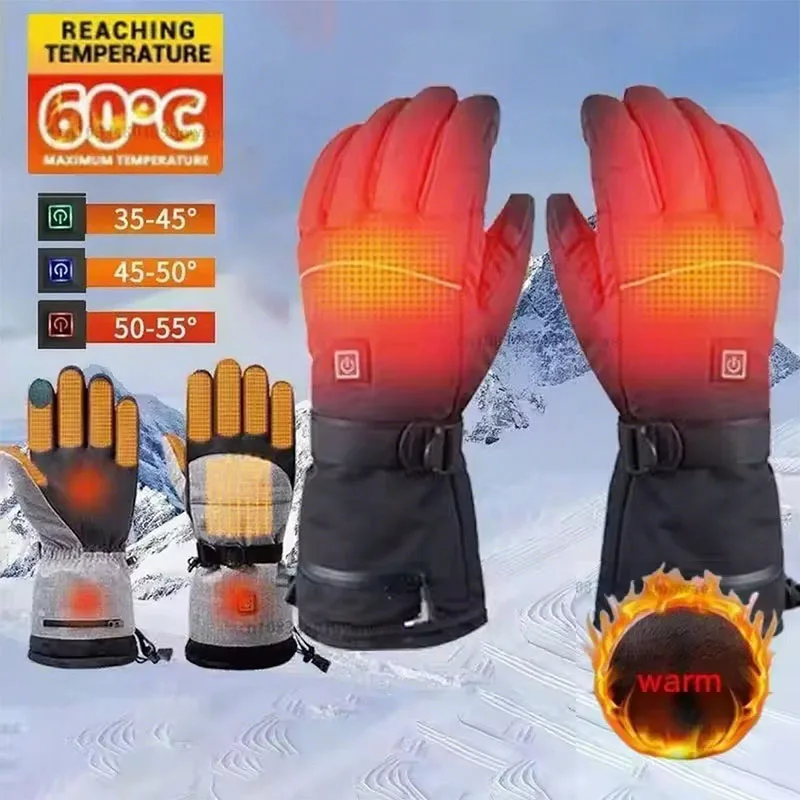 Heated Motorcycle Gloves Winter Warm Snowmobile Skiing Gloves Waterproof Touch Screen Rechargeable Heating Thermal Moto Guantes