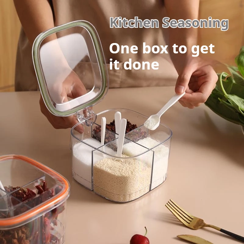 4 Grids Salt Seasoning Box Transparent Lid Seasoning Jar Kitchen Household Condiments Storage Container Kitchen Gadgets