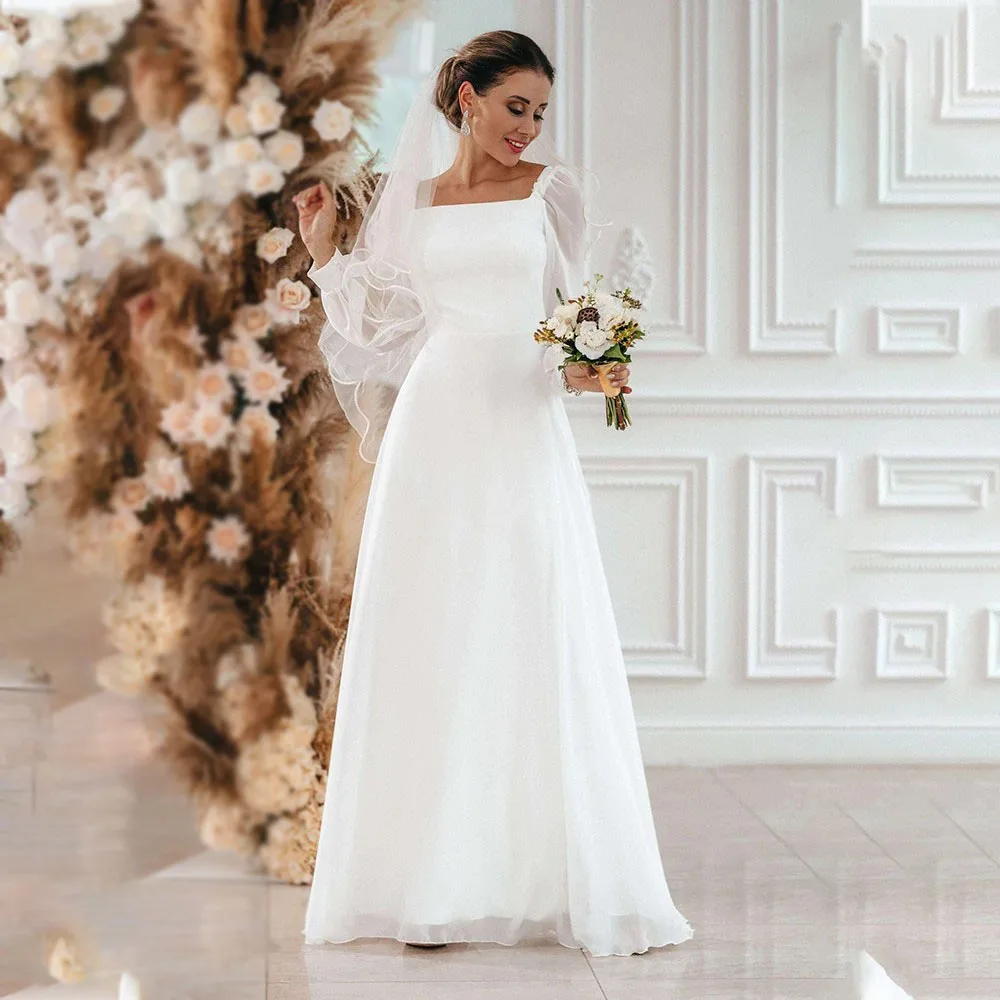 Robe de Mariée Élégante en Satin à Manches Bouffantes, Vêtement de Patients aniques Modestes, Grande Taille Personnalisée, 2024