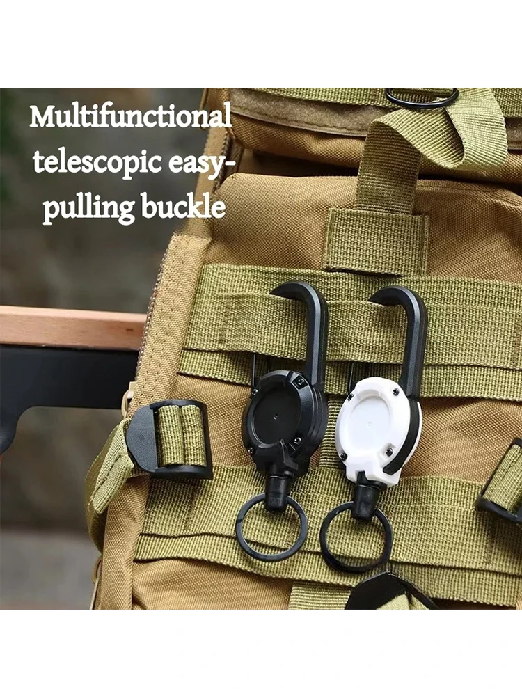 2/5pcs Heavy Duty Retractable Pull Badges ID Reel Carabiner Key Chain Steel Wire Rope Buckle Key Holder Outdoor Keychain Tools