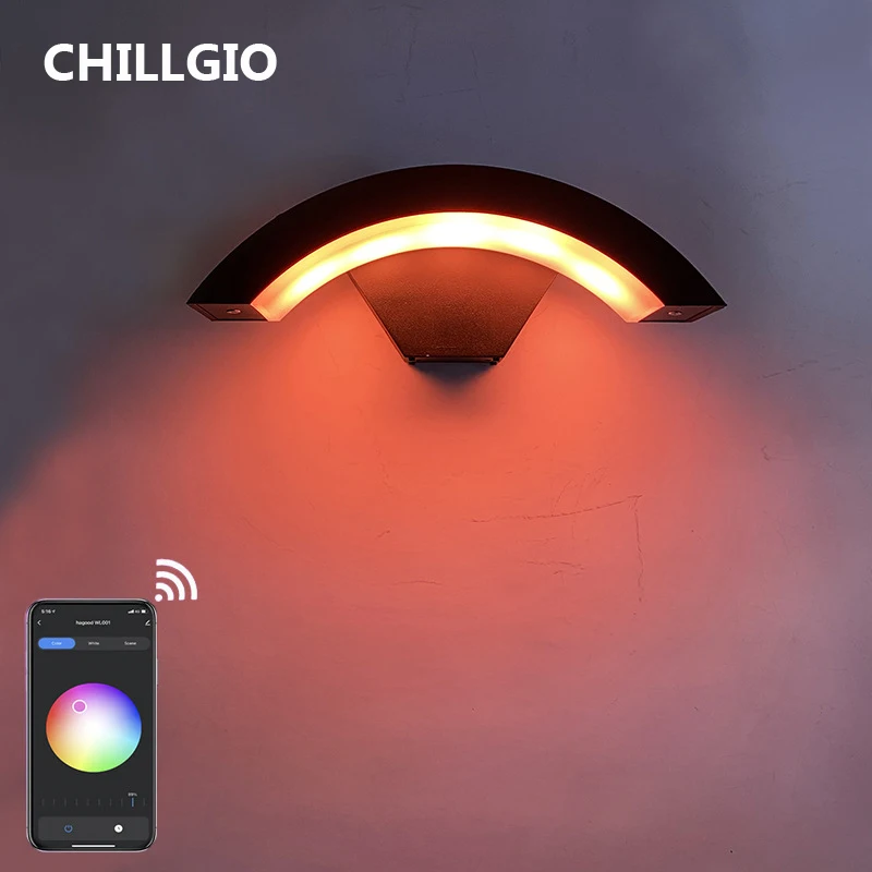 CHILLGIO Outdoor Waterproof Smart Wall Lamp Patio Gardern Sconce Fixtures Modern Wifi App Remote Control RGB Interior Led Light