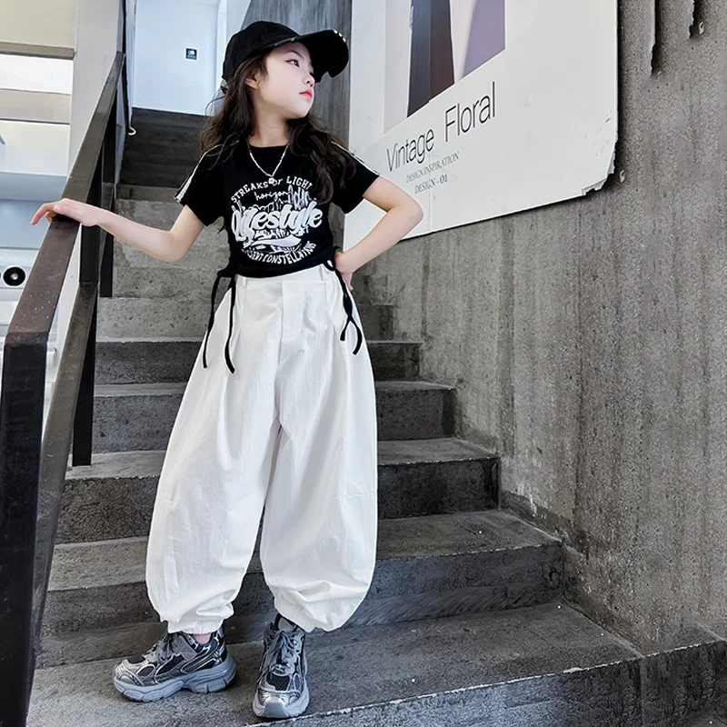 

2024 New Fashion Personalized Children's Clothing Summer Children's Set Girl's Printed T-shirt Short sleeved Casual Loose Pants