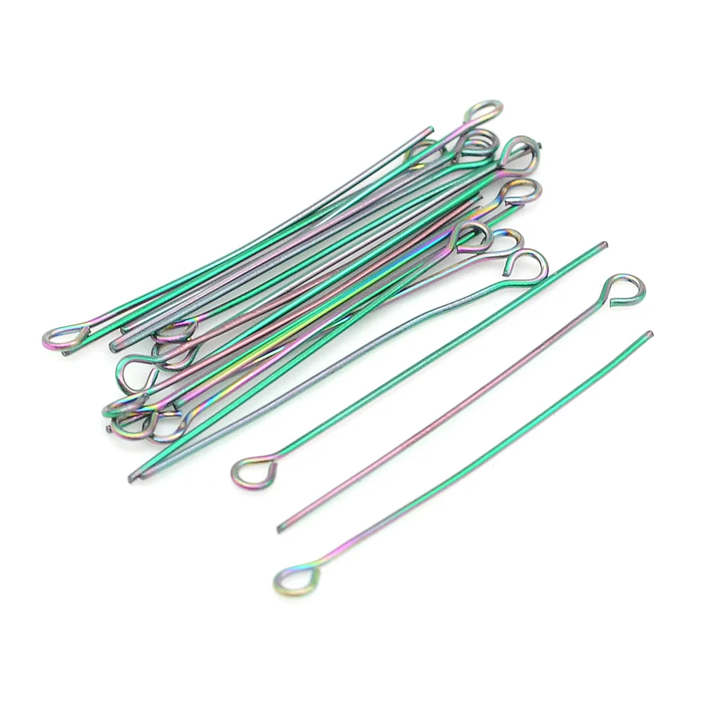 30pcs/Lot Stainless Steel Eye Head Pins for DIY Jewelry Making Headpin Supplies Wholesale Never Fade Custom Rainbow Silver Color