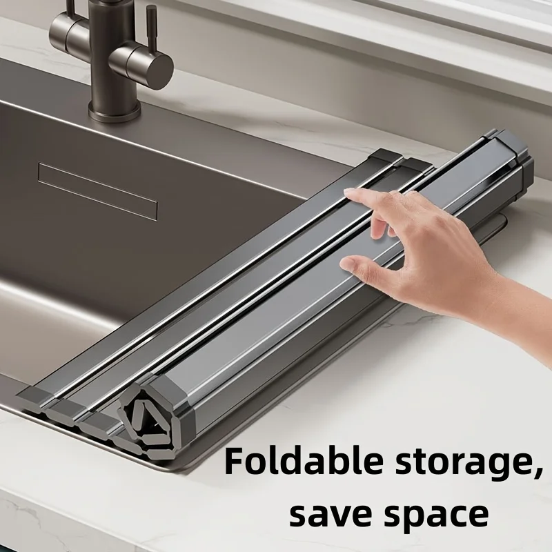 Scolapiatti arrotolabile pieghevole e resistente - Scaffale portaoggetti per lavello staccabile e salvaspazio, altezza regolabile, resistente al calore e staccabile