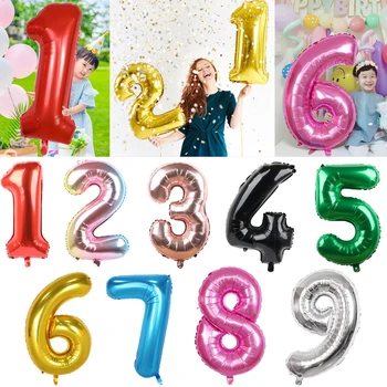 32-inch nummer aluminiumfolie ballon goud zilver rood en zwart kleurverloop verjaardag decoratie bruiloft feestballon