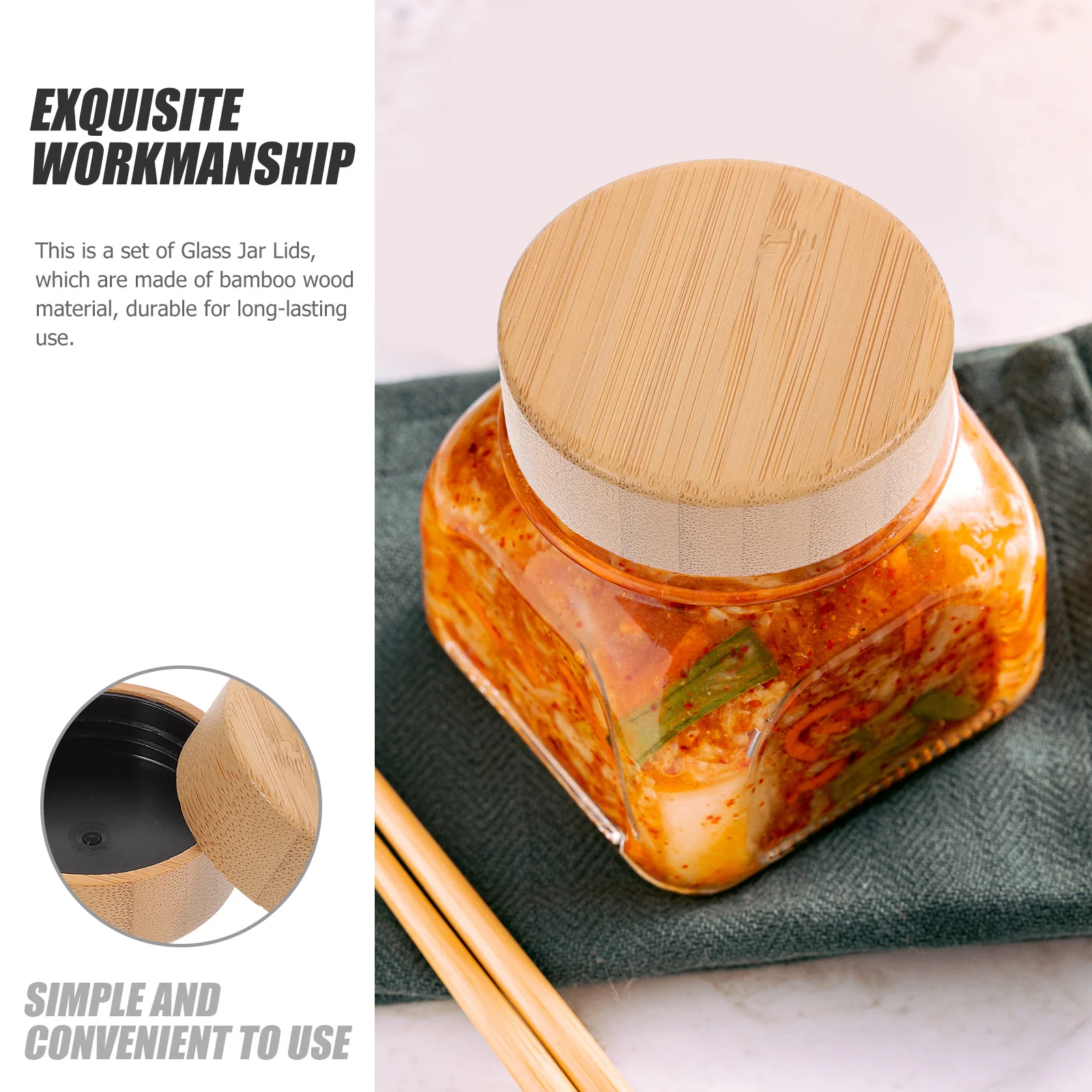 

4PCS Spice Jars Bamboo Covers Glass Bottles Lids Reusable Kitchen Sealing 47x17.5mm Practical Gifts Home Coffee Shops