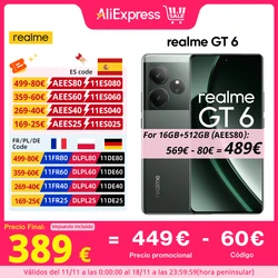 Versão global realme GT 6 GT6 5G Smartphone 6,78