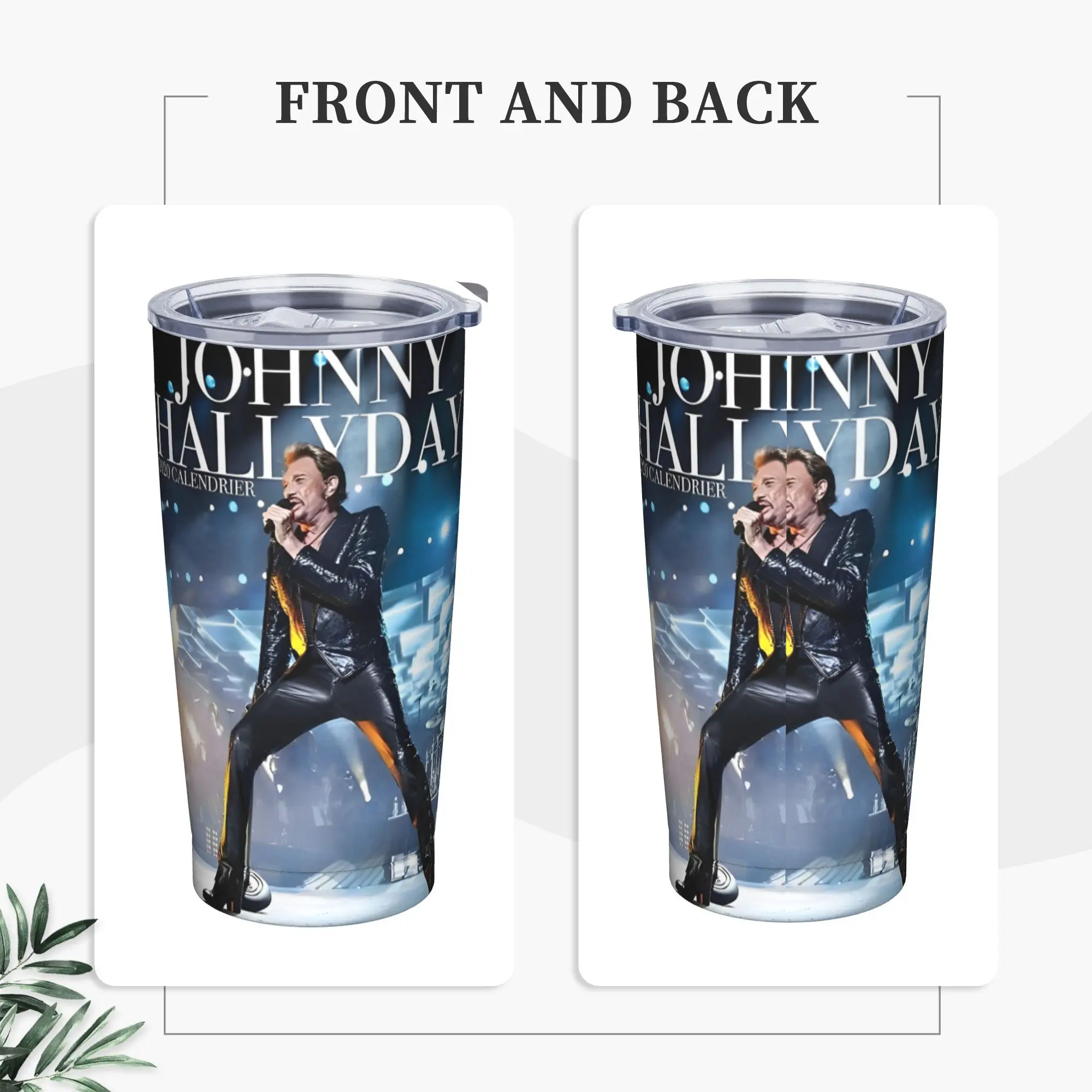 Johnny Hallyday Insulated Tumbler with Straws Lid French Singer Stainless Steel Coffee Mugs Double Wall Car Bottle Cups, 20oz