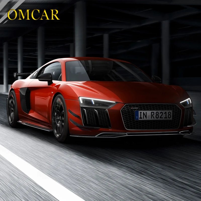 Kit de carrocería de carbono seco estilo rendimiento parachoques delantero labio Canards falda lateral parachoques trasero alerón trasero para Audi R8 2016-2020