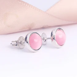 2 Colors Natural Stone Earrings 925 Silver Needle Round Fire Opal Pink Crystal Stud Earrings For Women Birthstone Jewelry