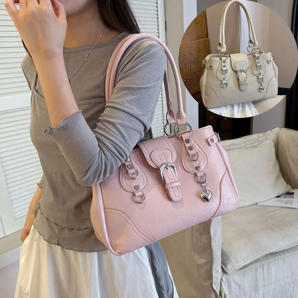 

New Y2K Aesthetic Women Underarm Bag PU Leather Motorcycle Style Retro Shoulder Bag Large Capacity Tote Bag Women Daily Wear