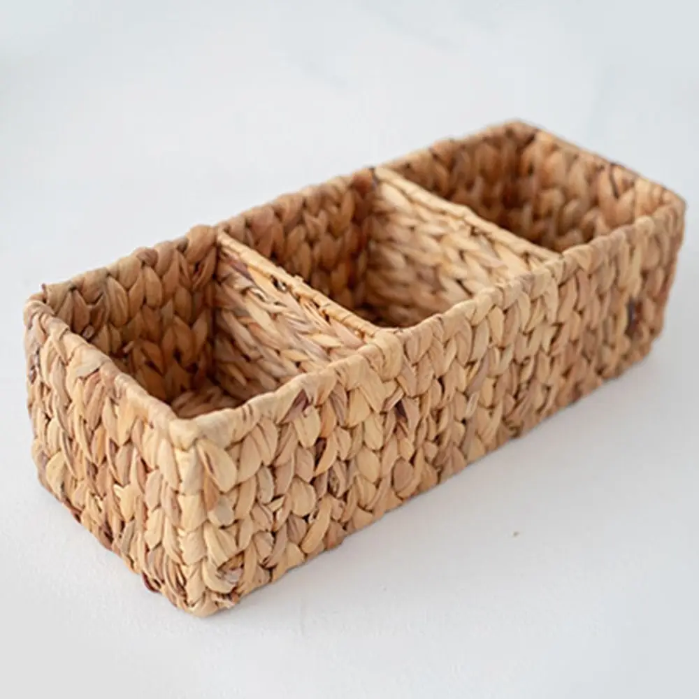 

Creative Woven Divided Basket Rectangular Household Room Storage Box High-capacity Hand Woven Personal Care Item Organizer