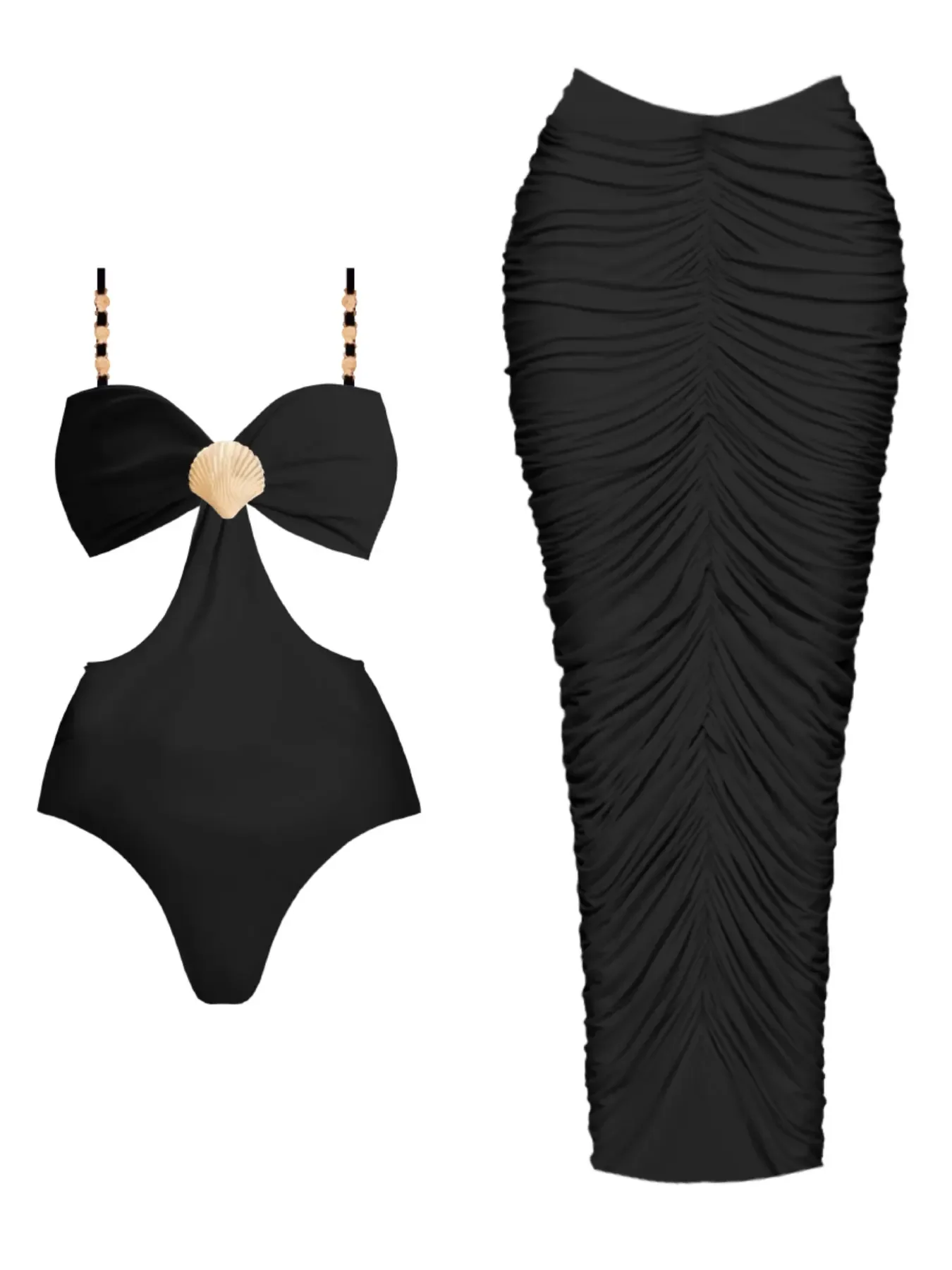 Conjunto de traje de baño de una pieza con falda larga adelgazante estilo 2025 para mujer, traje de baño a la moda para vacaciones, ropa de playa femenina
