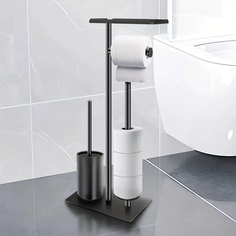 

Free Standing Toilet Paper Holder with Brush and Shelf Stainless Steel Toilet Paper Holder No Drilling for Bathroom Accessories
