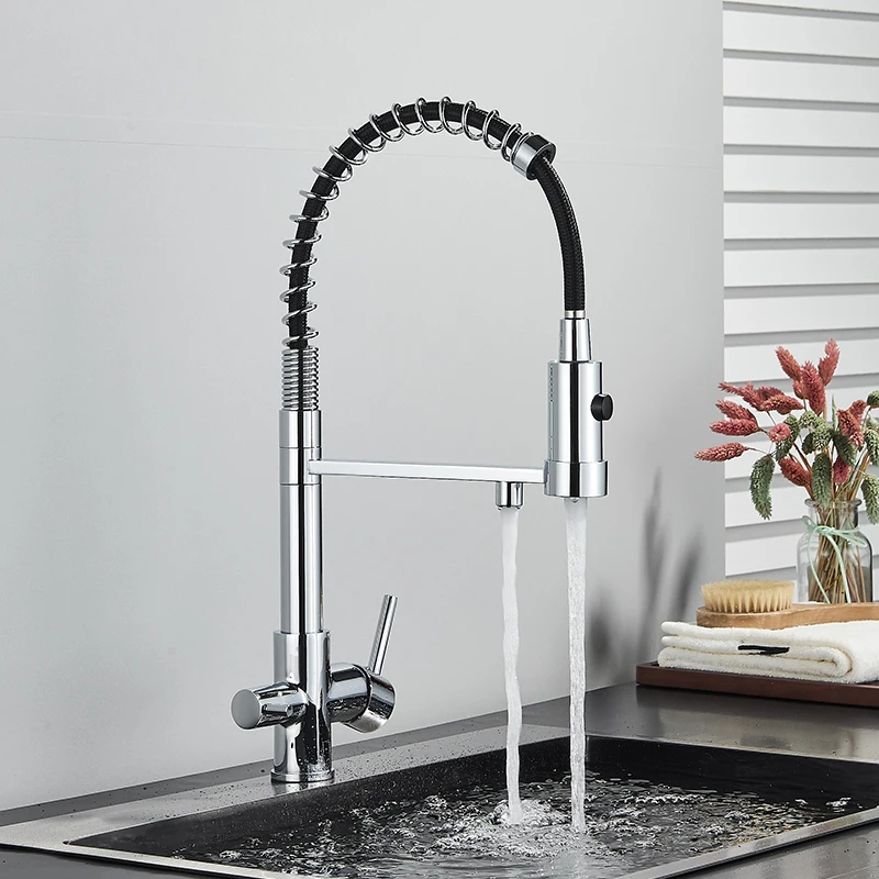 SHBSHAIMY Purification Kitchen Faucet Black Hot and Cold Rotating Pull Out Brass Material Sink Mixer Drinking and Washing Tap