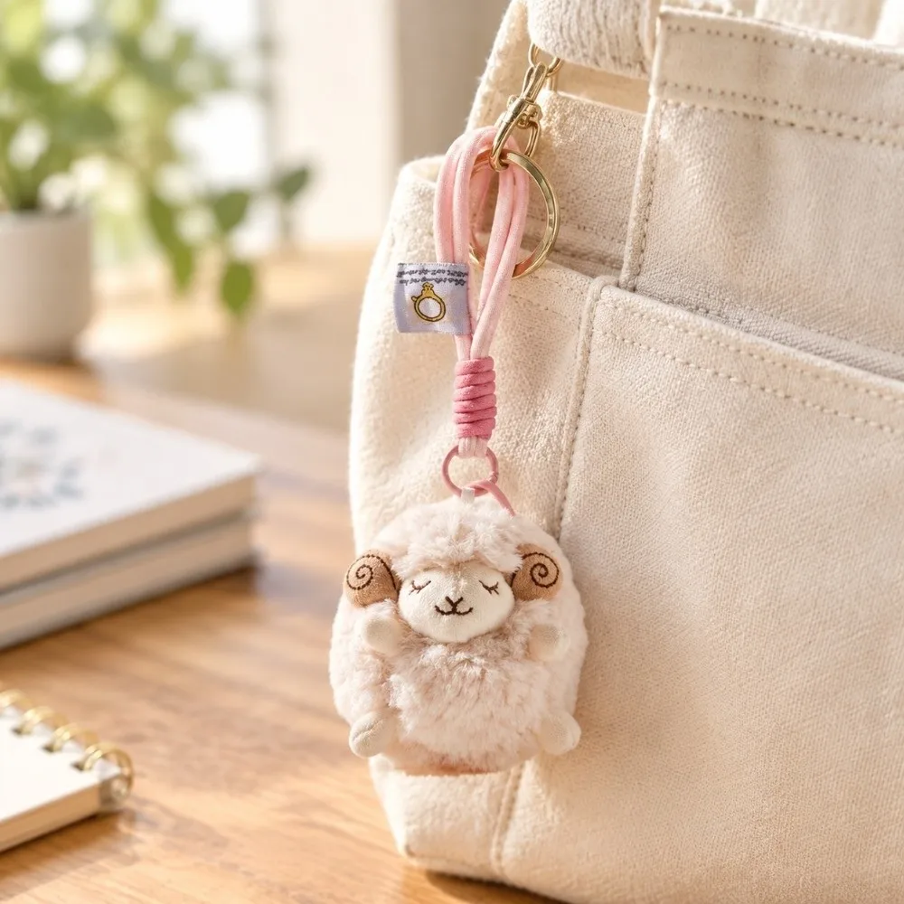 Schlüsselanhänger Weicher Flauschiger Plüsch-Schaf-Schlüsselanhänger Mini-Hängeanhänger Neujahrs-Schaf-Puppe Dekoration Lamm-Ornamente Taschendekor – Detail 11