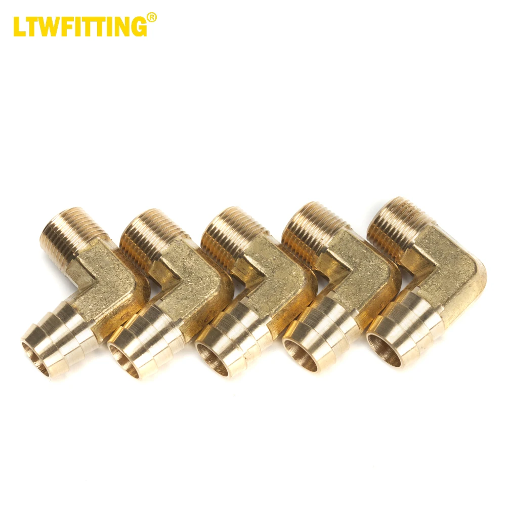 

LTWFITTING 90 Degree Elbow Brass Barb Fitting 5/8â ID Hose x 3/8-Inch Male NPT Fuel Boat Water(Pack of 5)