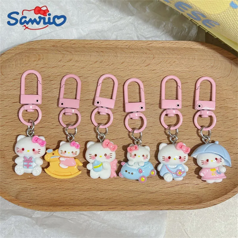 New Sanrio Trojan Horse Hello Kitty Resin Pendant Keychain Anime Umbrella Kitty Children Bags Baby Bottle Keyring Girls Gifts