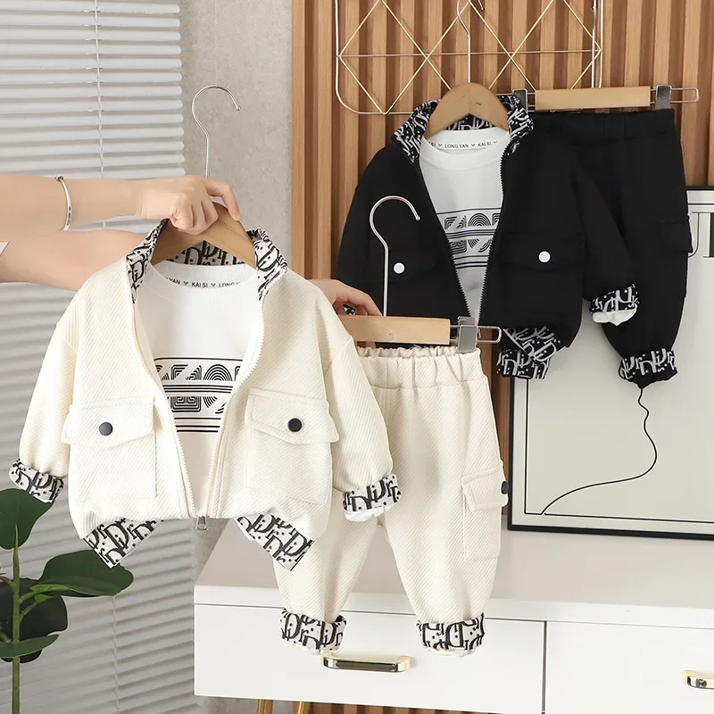 

Children's set autumn suit 2024 new style stylish handsome baby clothes boy Korean style tops jacket three-piece suit Loungewear