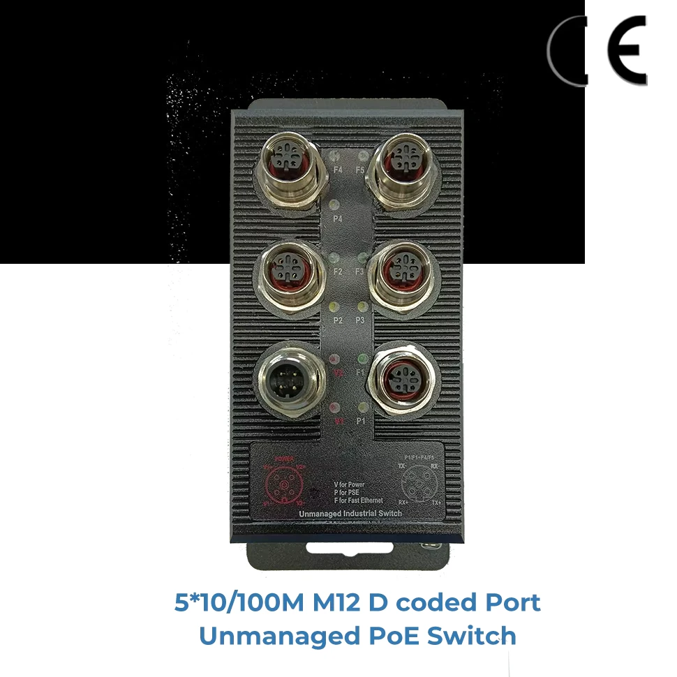 EN50155 Mini 5-port megabit unmanaged M12 industrial network switch for public safety and security