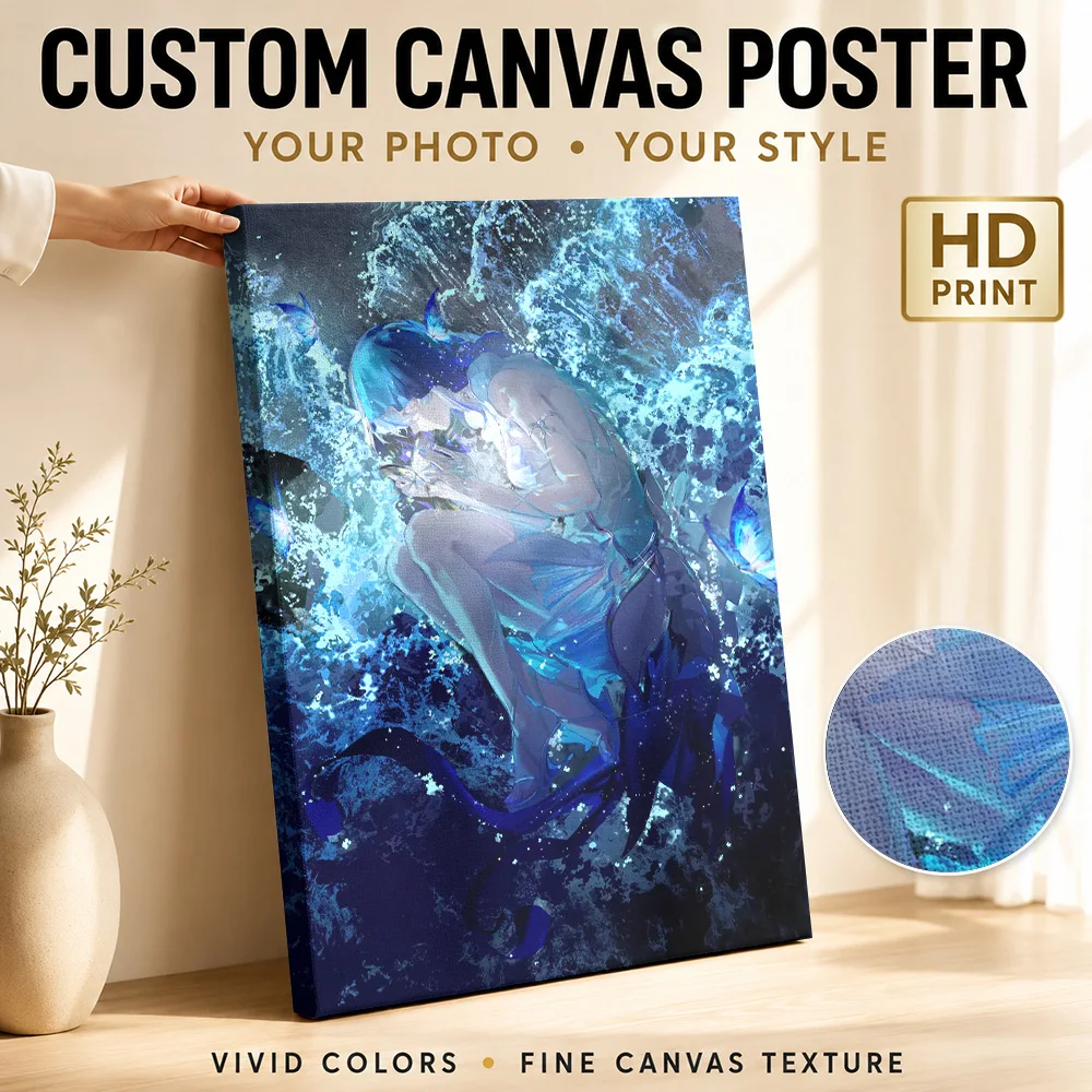 Blue Water Nymph With Butterflies Framed Canvas Poster Personalized Modern Aesthetic Wall Paintings Decoration for Dining Room