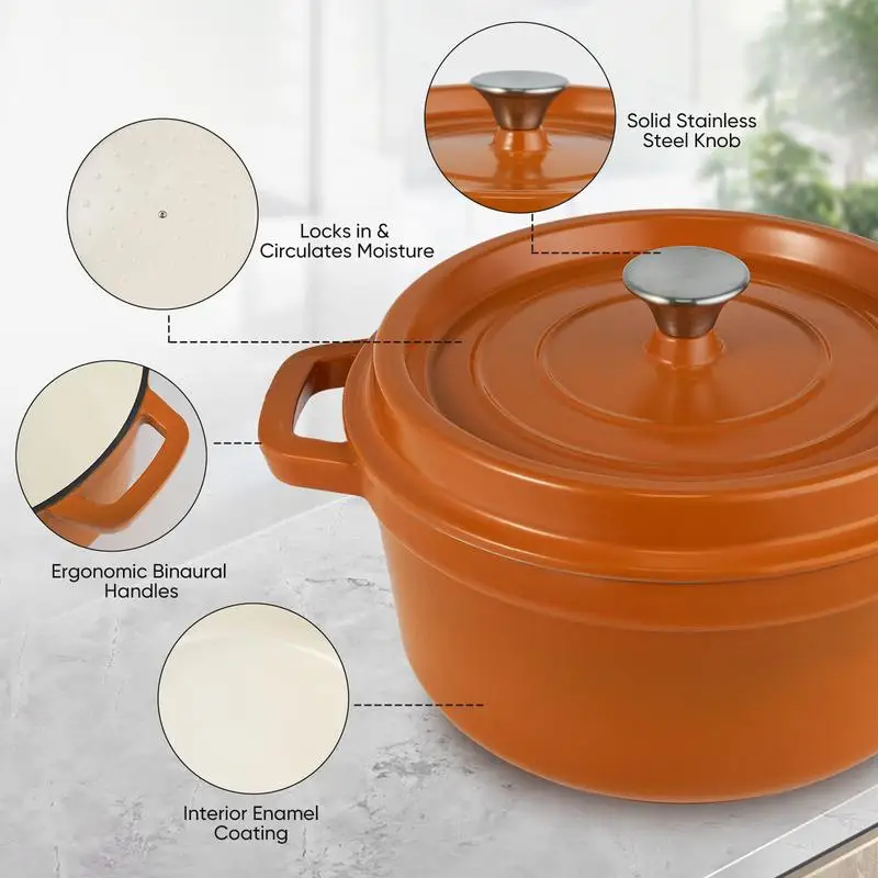 6.5 Quart Cast Iron Dutch Oven with Lid, Enameled Cookware for Baking and Cooking, Non-stick Design, Dual Handles, Perfect for