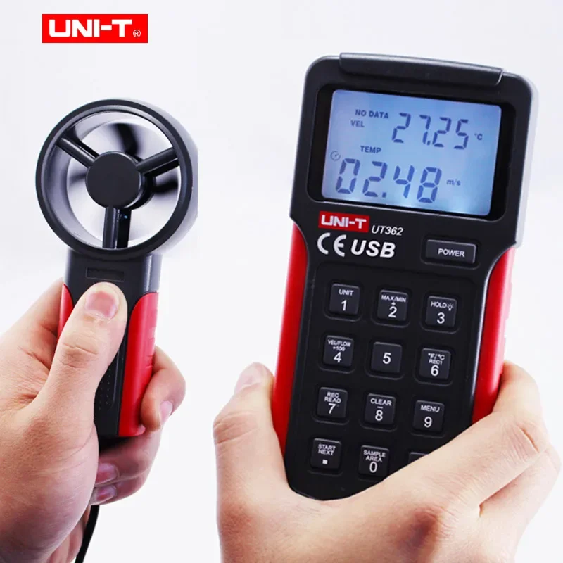 UNI-T UT361 UT362 Digital Anemometer Split Type Wind Speed Meter Air Flow CFM CMM Temperature Tester USB Data Record