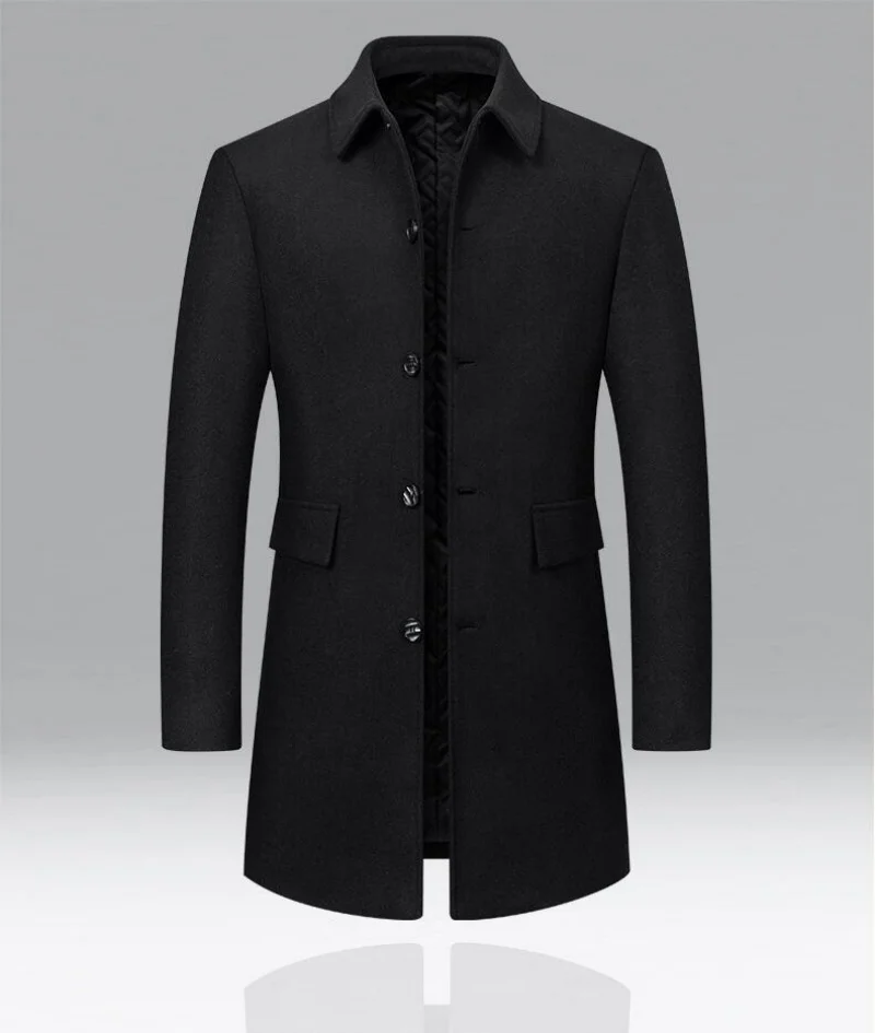 

Brand Winter Coat Men Autumn Solid Turn-Down Collar Wool Long Jacket for Men New Business Casual Keep Warm Outerwear