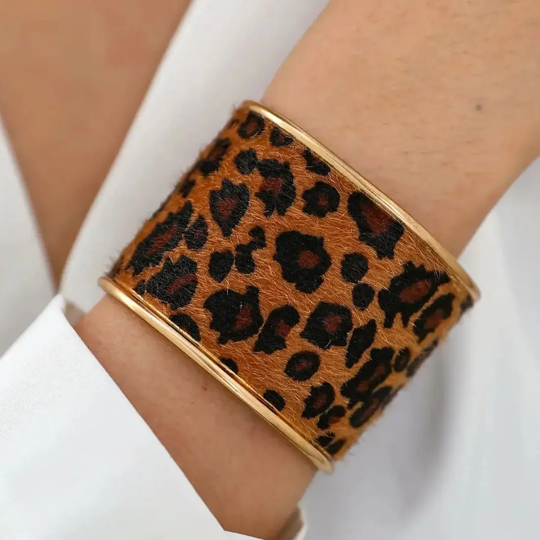 DIEZI Exaggerated European Leopard Cuff Bangles Vintage Hip Hop Men Multicolor Geometric Wide Bracelet Bangles For Women Jewelry