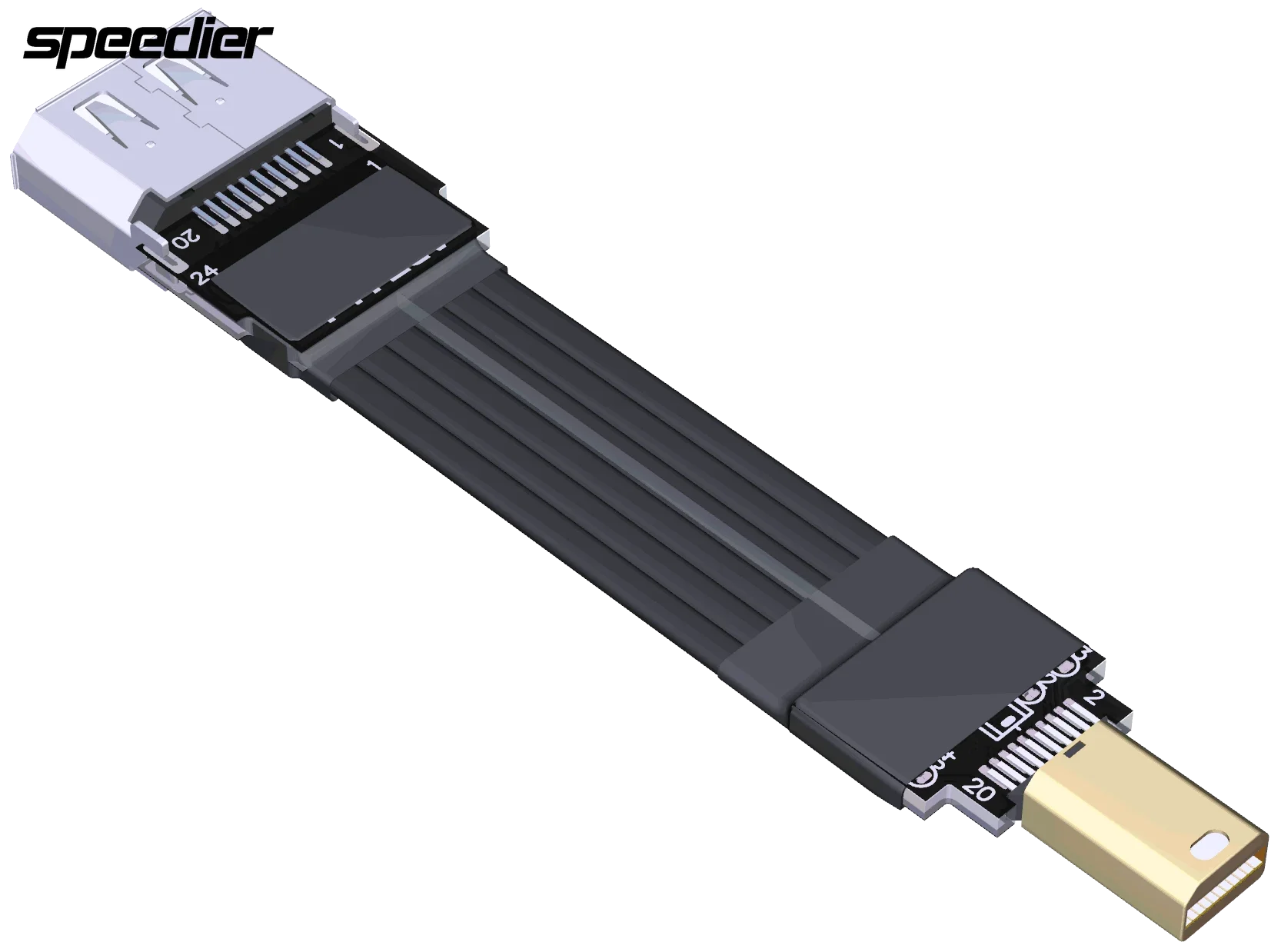 Mini DisplayPort V1.4 Flat Ribbon Adapter Cable Shielded DP1.4 To Mini-DP Extender with Fixing Hole for Graphics Card Extension