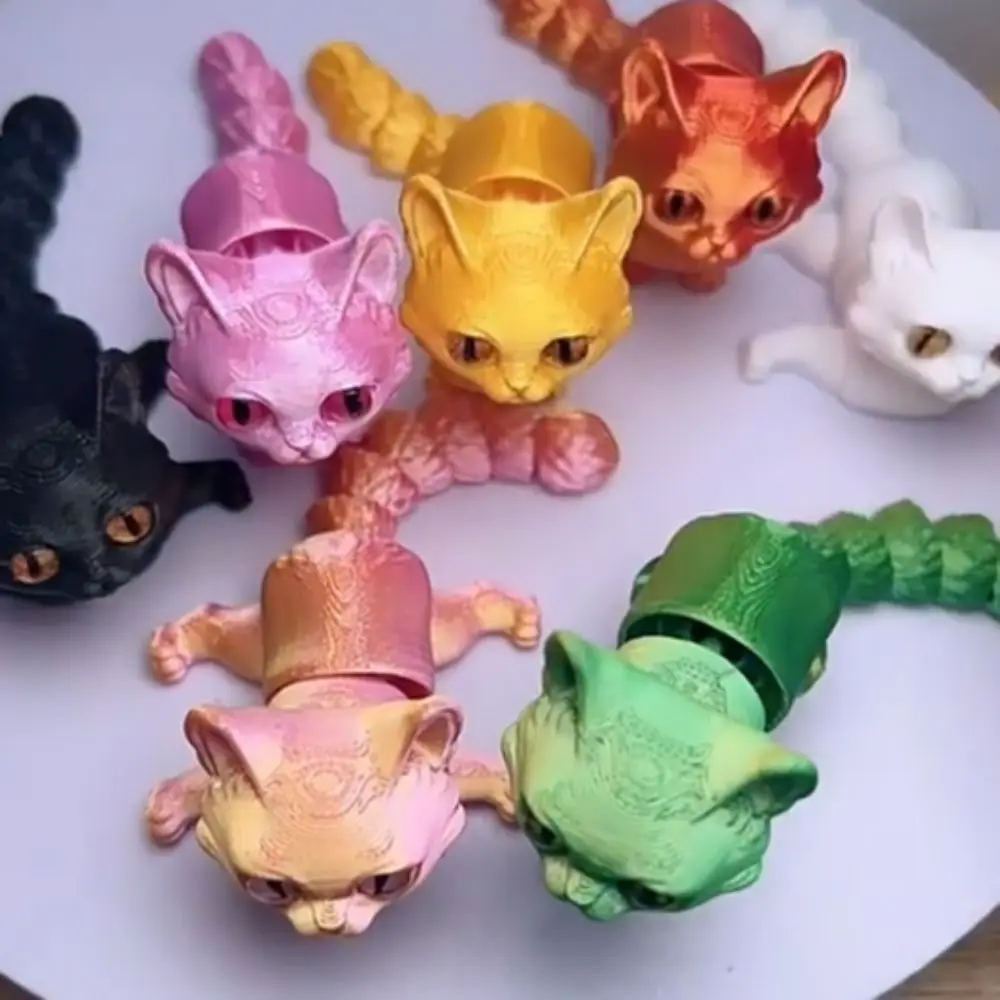 

Big Eyes 3D Printed Cat Model Plastic Material Realistic Design Articulated Cats Creative Sculpture 3D Printing Technology