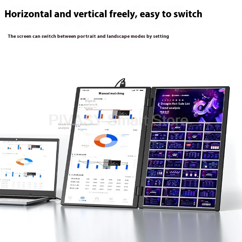 شاشة محمولة بشاشة مزدوجة 15.6 بوصة لمضيف PS5 Switch HD 1080P PC شاشة ثانوية 360 °   لوحة LCD IPS ذات كابل واحد للدوران