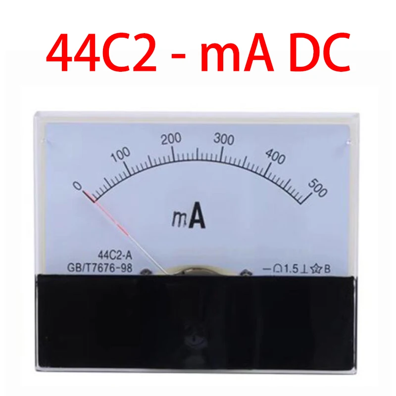 

44C2 1mA 2mA 5mA 10mA 20mA 30mA 50mA 75mA 100mA 200mA 300mA 500mA DC Ammeter Analog Current Test Meter Mechanical Header Ammeter