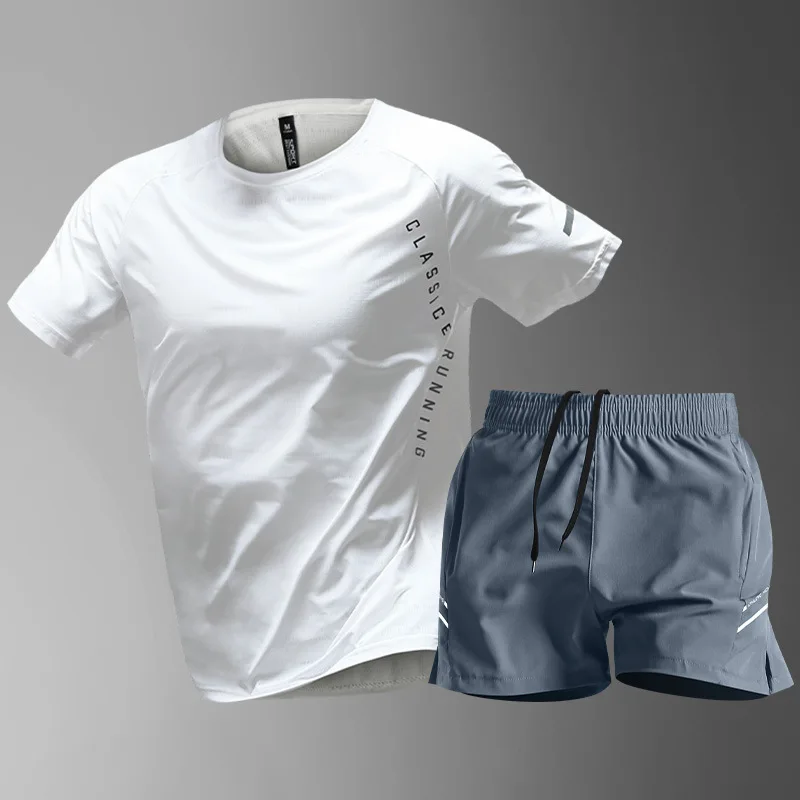 Male Quick Drying Sportswear Compression Jogging T-Shirt Shorts Men's Running Sports Suit MMA Rashgard Summer Men Running Sets