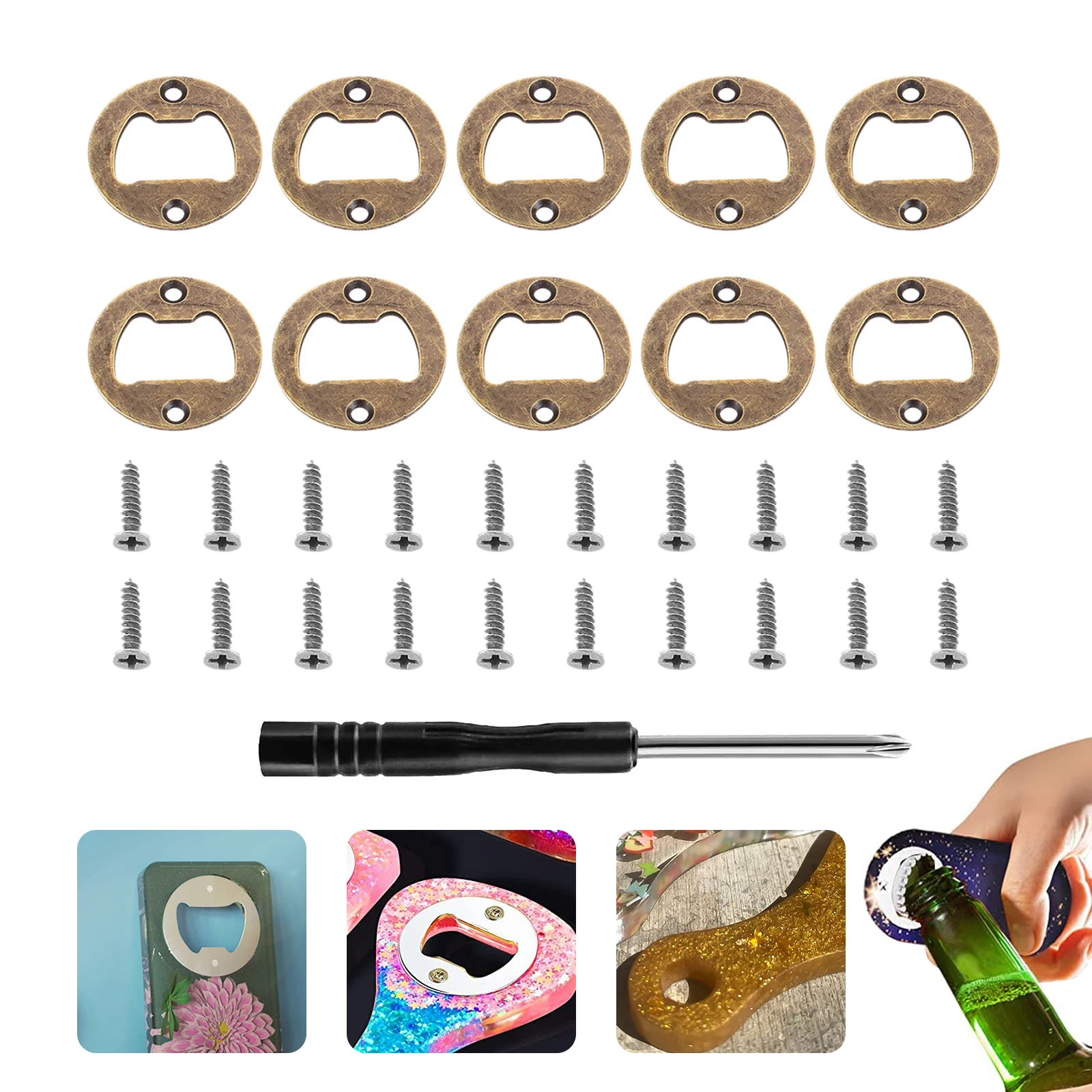 10Sets 40Mm Diy Bier Flesopener Insert Kits Voor Hars Schimmel Muur Opknoping Wijn Bier Flesopeners Met schroeven Keuken Bar Tool