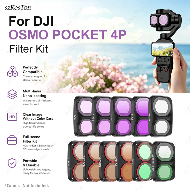 Lens Filter Kit for DJI Osmo Pocket 4P Camera UV CPL (ND8-64) Black Mist Filter Clip-on Quick-Release HD Gimbal Filters Set