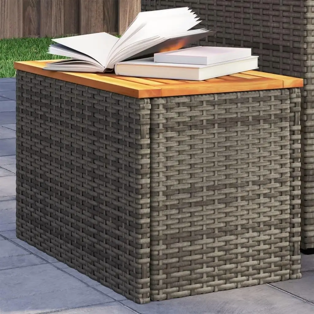 2-teiliges Garten-Beistelltisch-Set, Grau, 55 x 34 x 37 cm, Polyrattan-Holz