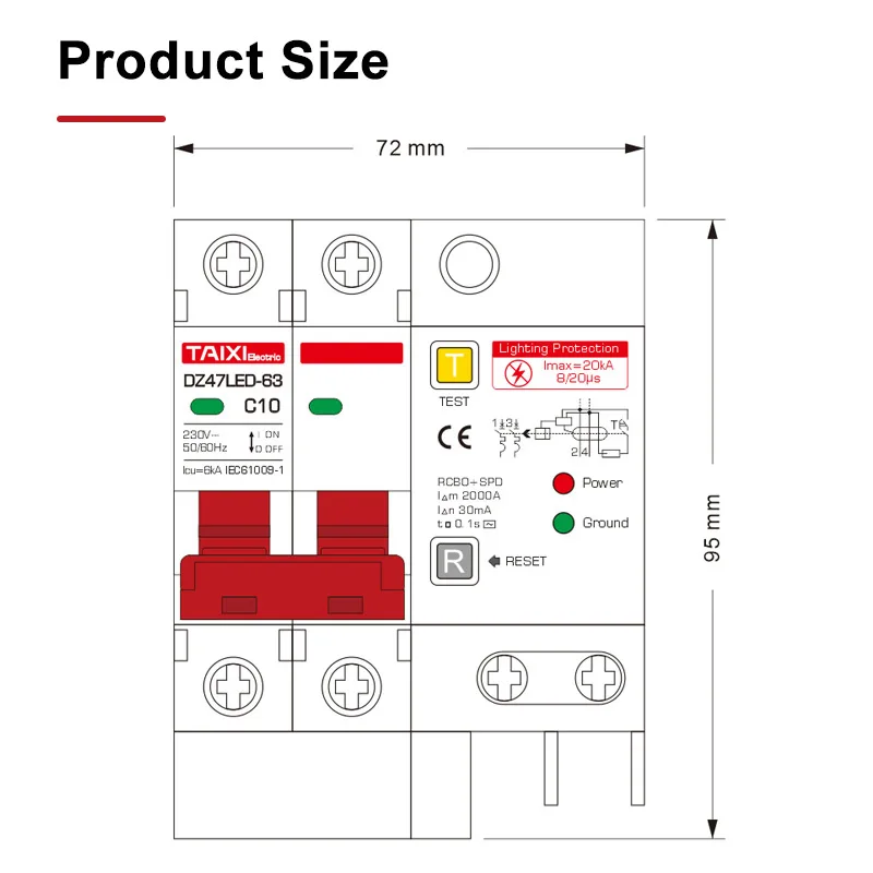 DZ47LED-63 wyłącznik różnicowo-prądowy z przeciążeniem SPD RCD RCBO RCCB z ochroną przed wyciekiem ochrony odgromowej