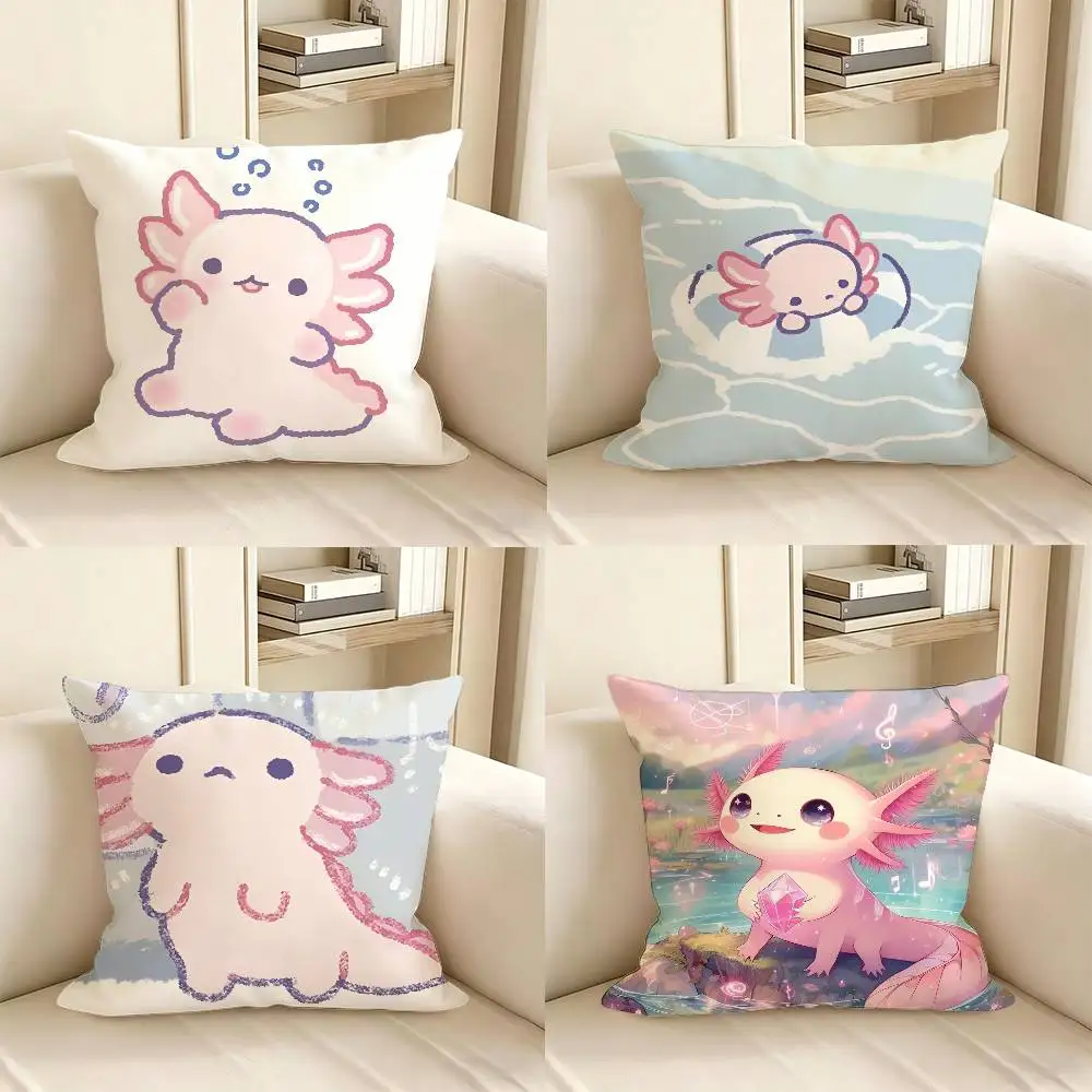 1pc C-Cute Pink A-xolotl Cartoon Graphic Pillow Case Fashion Square Pillowcase Bedroom Sofa Room Ins Decoration Leisure