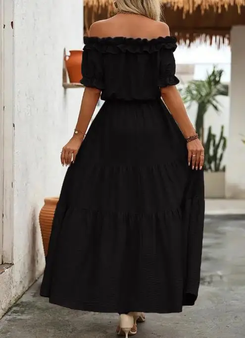 abito estivo donna 2025 monospalla bordo fungo nero vita alta spacco laterale abito a trapezio per donna Abito da vacanza quotidiana per il tempo libero