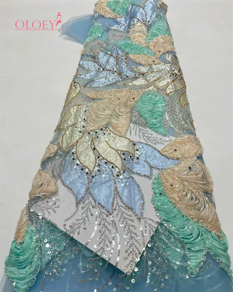 

OLOEY African Velvet Beaded Sequins Lace Fabric Groom Embroidery Fabric French Ladies Party Gathering Evening