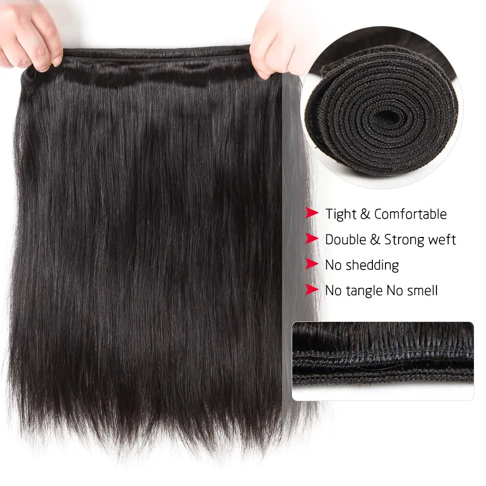 Extensiones de cabello humano liso, mechones de cabello Natural negro, barato, 8-30 pulgadas, venta al por mayor, 1/3/4 unidades