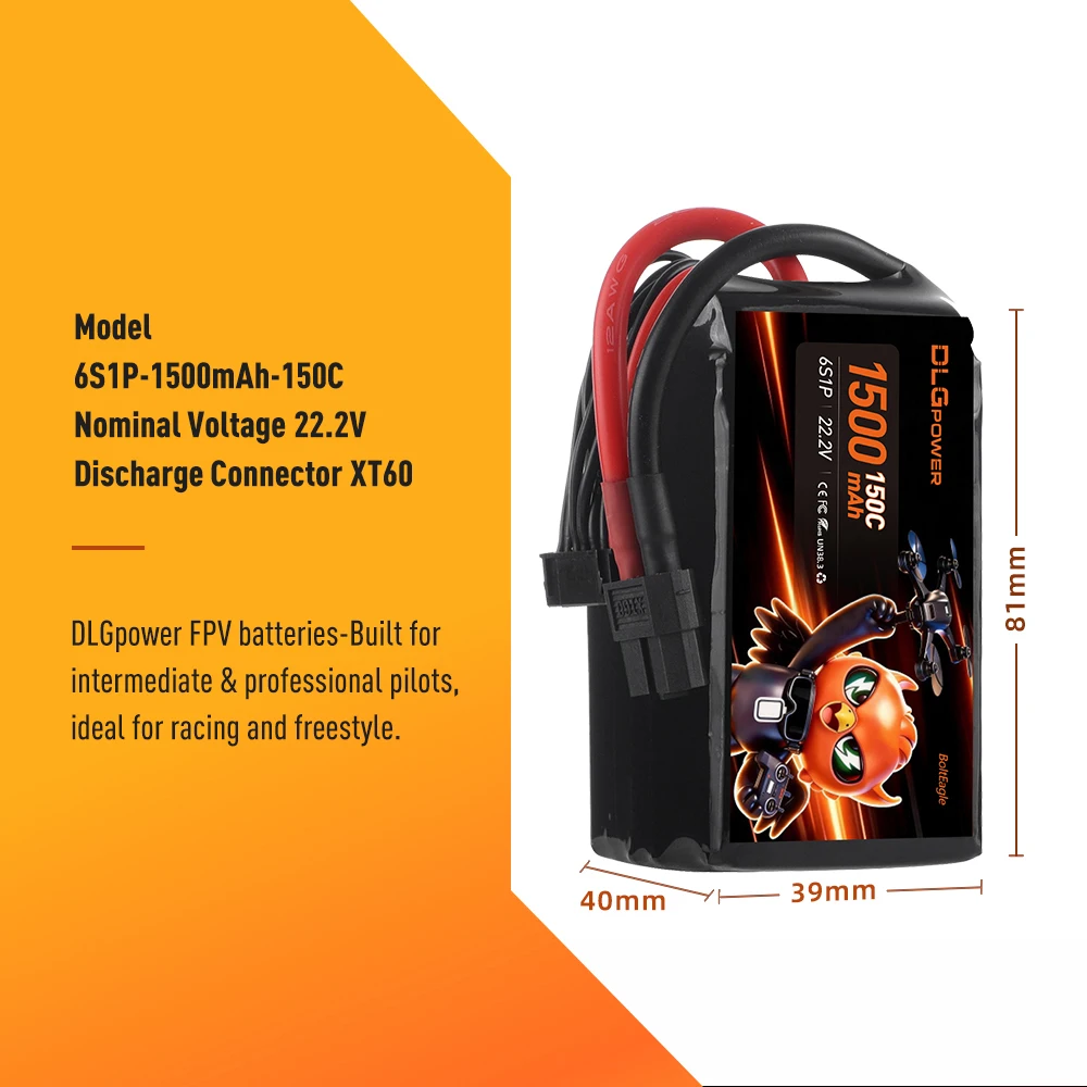 1500mah 150C 6S 22.2V Lipo Battery with XT60 Plug For RC FPV Airplane Drone Quadcopter Helicopter Boat Car Airplan Vehicles Toys