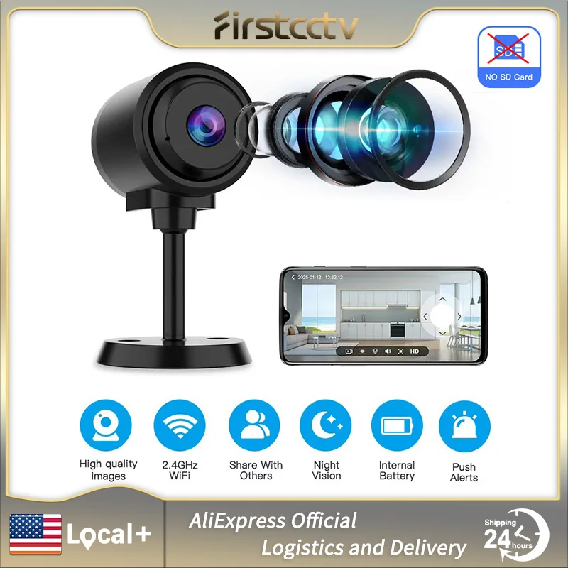 

Беспроводная мини-камера видеонаблюдения FIRSTCCTV с ночным видением, датчиком движения, перезаряжаемой батареей и простым монтажом