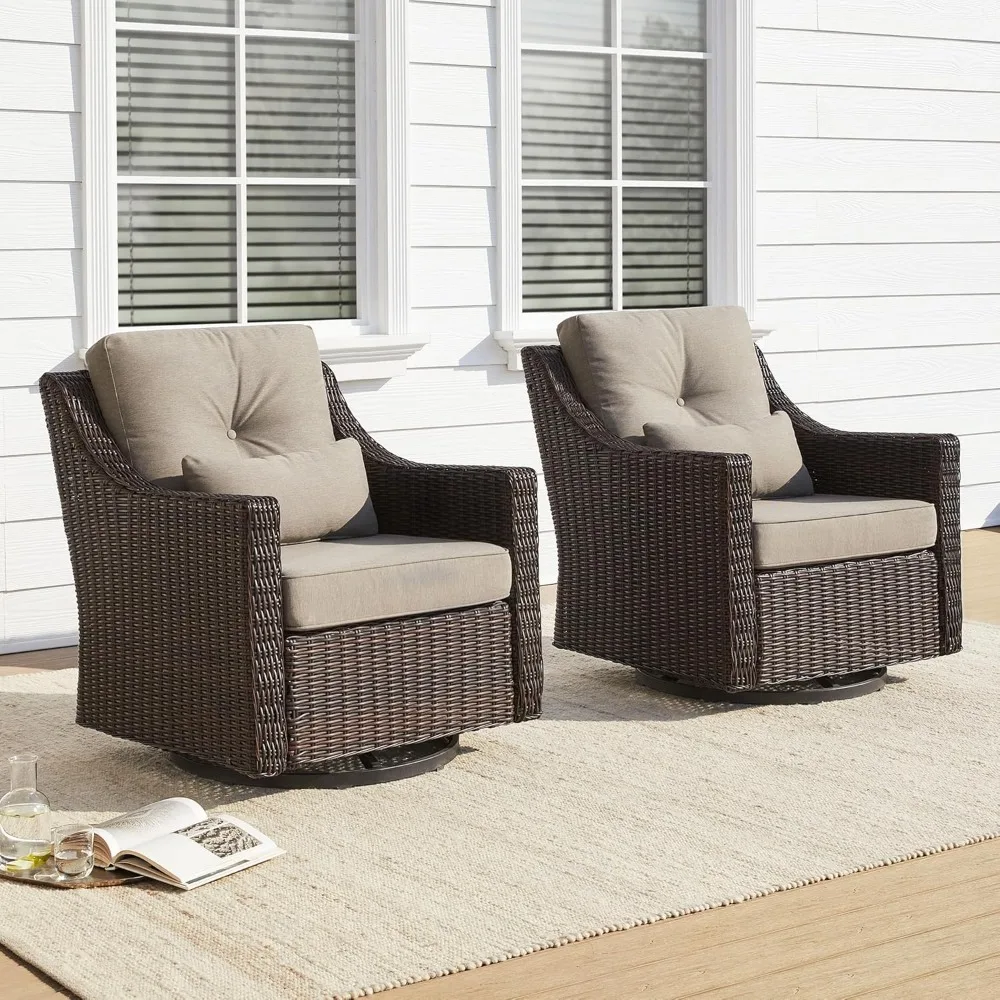 

2 Pieces Patio Wicker Chairs, 360° Rocking Swivels Outdoor Rattan Chair with Thickened Cushions for Backyard, Poolside, Garden