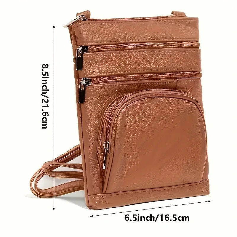 1pc Genuine Leather Shoulder Bag Handbag Wallet Crossbody Organizer Smartphone Pocket