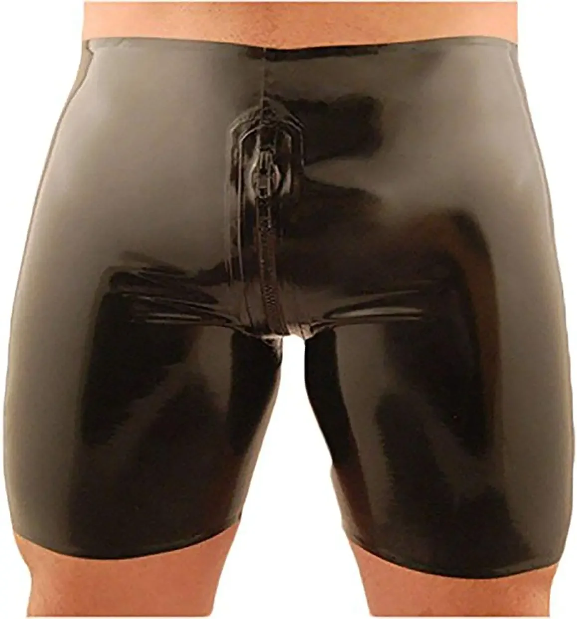 Latex Rubber Party Fetish sexy fashion black boyshorts Crotch zipper pants