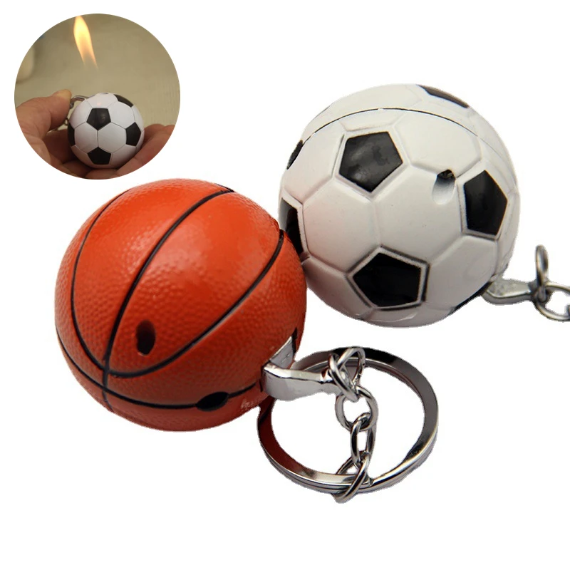 Creative Basketball Football Butane Gas Lighter  Keychain Mini Open Fire Windproof Torch Lighter Smoking Accessories Funny Gift