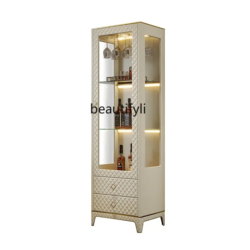 

Light luxury glass wine cabinet against the wall Customized locker Living room Post-modern high-end Italian bookshelf