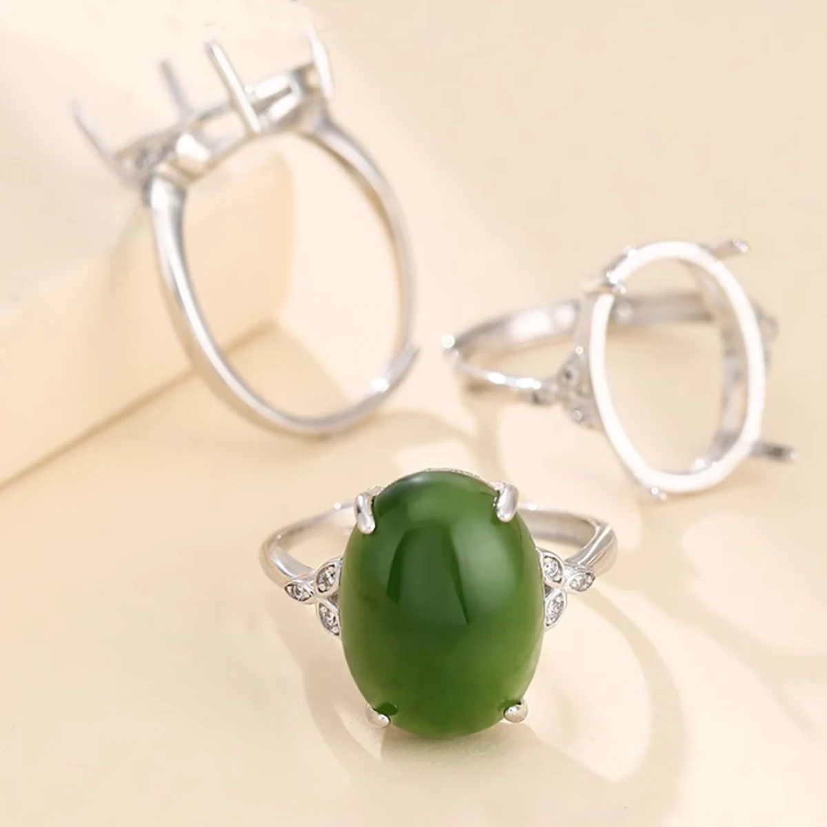 S925 Sterling Silver Platinum Classic 4 Claws Ring Blank Base Oval Blank Ssttings For DIY Ring Charm Jewelry Making